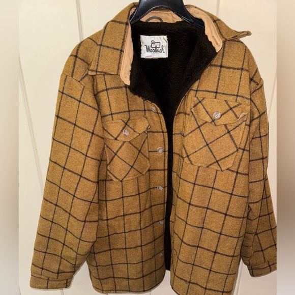 Woolrich Plaid Coat w/ Sherpa Lining Mens Large XL Long Golden